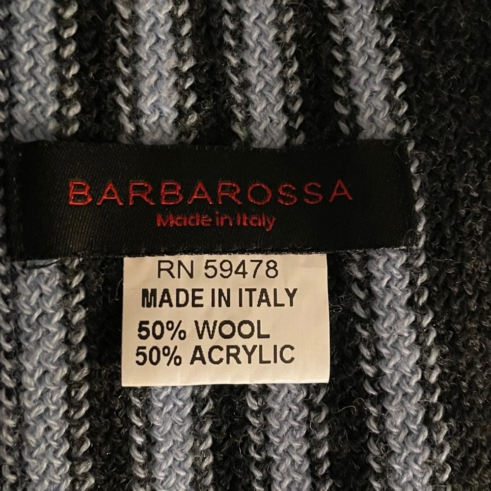 Barbarossa ITALY- Wool Scarf Navy & Light Blue Striped 74” NWOT